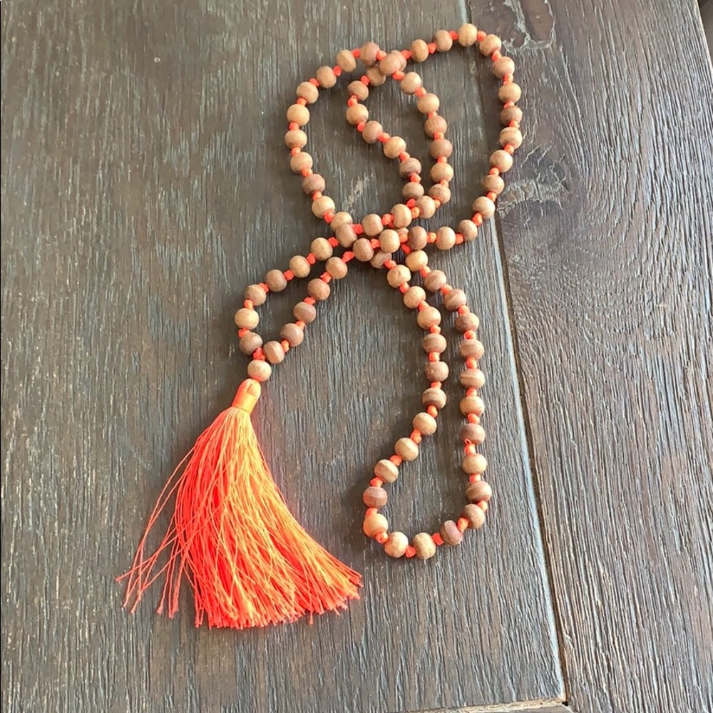 Handmade in Dubai wooden Mala necklace in orange